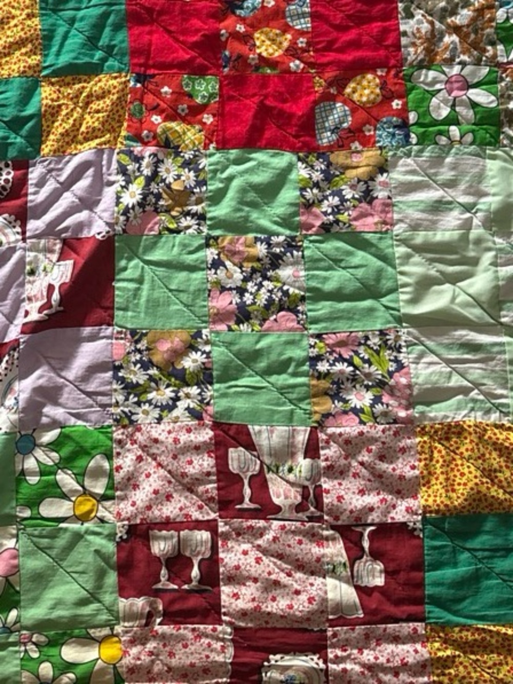 Vintage Patchwork Quilt - Multicolor Cotton Cottagecore Shabby Chic Grandmacore - Picture 9 of 9